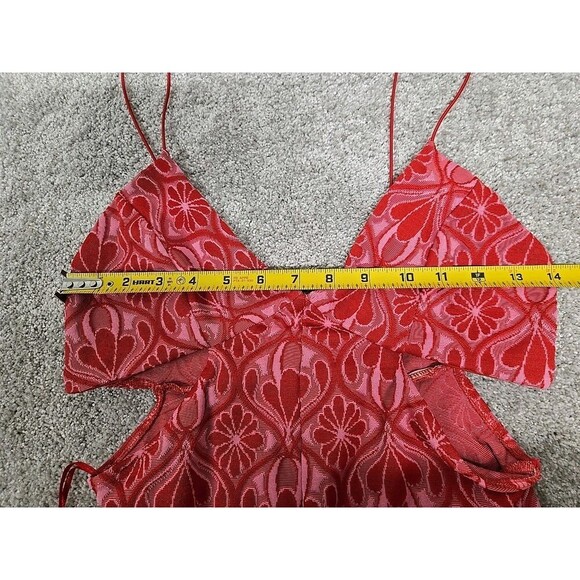 ZARA Cut Out Jacquard Knit Jumpsuit Flare Pants Red Women’s Size M EUC - Picture 6 of 9